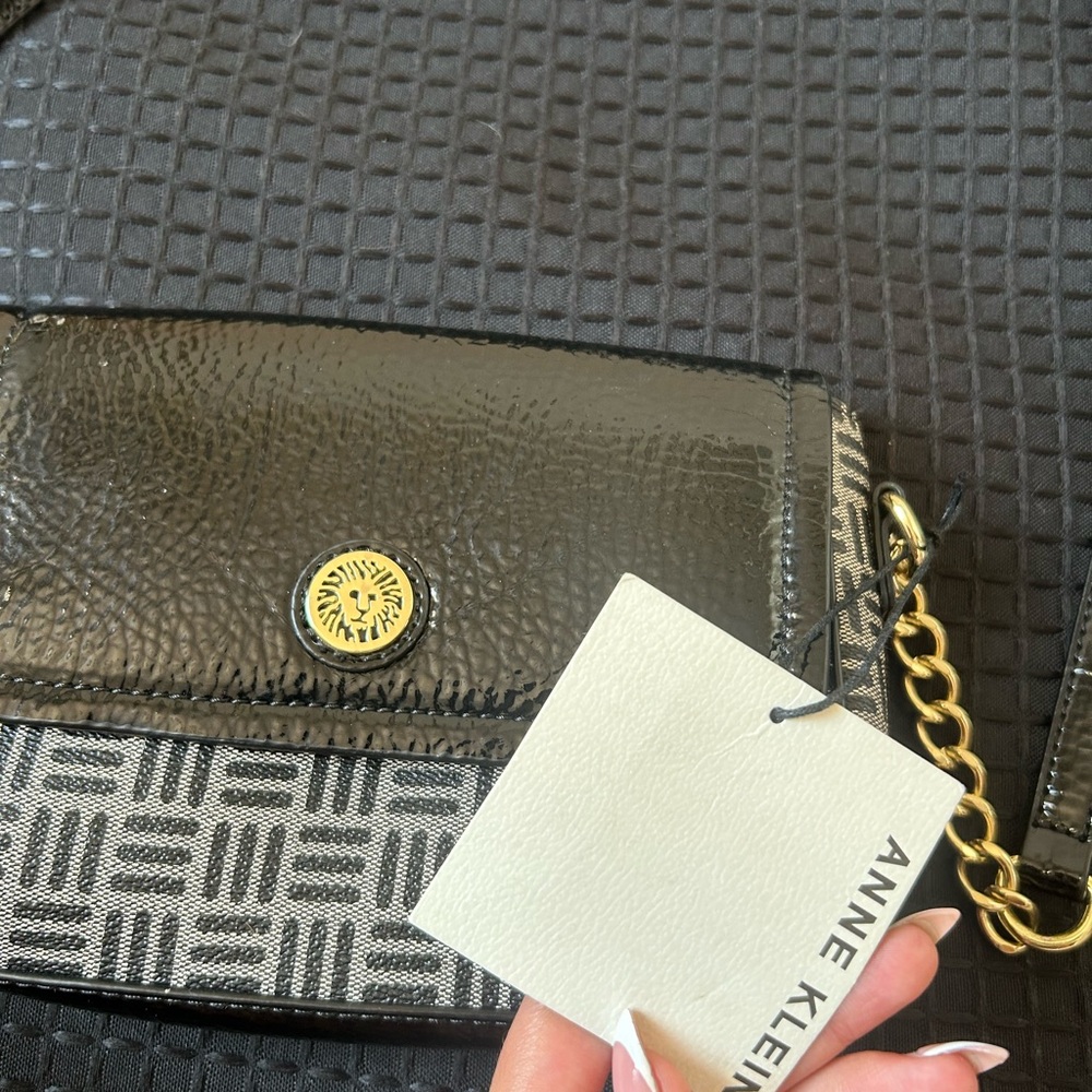 New Anne Klein Black and Silver Clutch